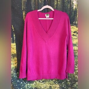 💗 Anthropologie Hot Pink V-Neck Pullover Sweater – Size S